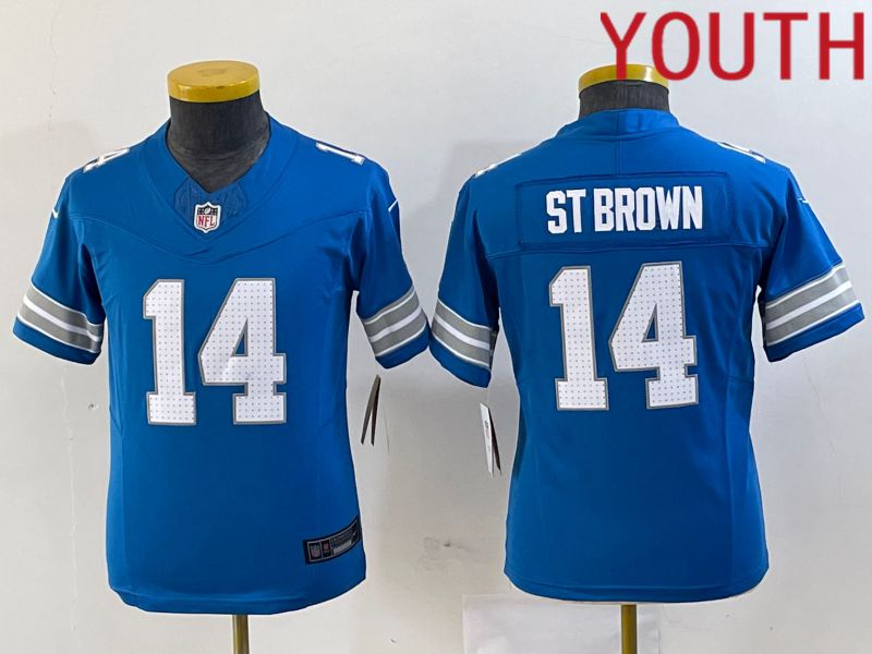 Youth Detroit Lions #14 St Brown Blue Three generations 2024 Nike Vapor F.U.S.E. Limited NFL Jersey